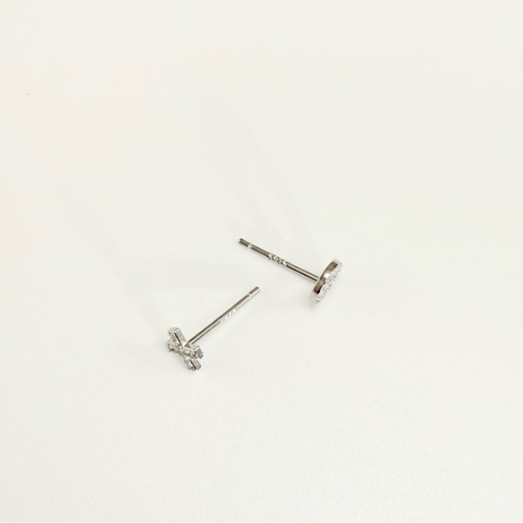 Letter X&O Asymmetry Studs Earrings w/CZ-ECZ016 - Picture 8 of 16